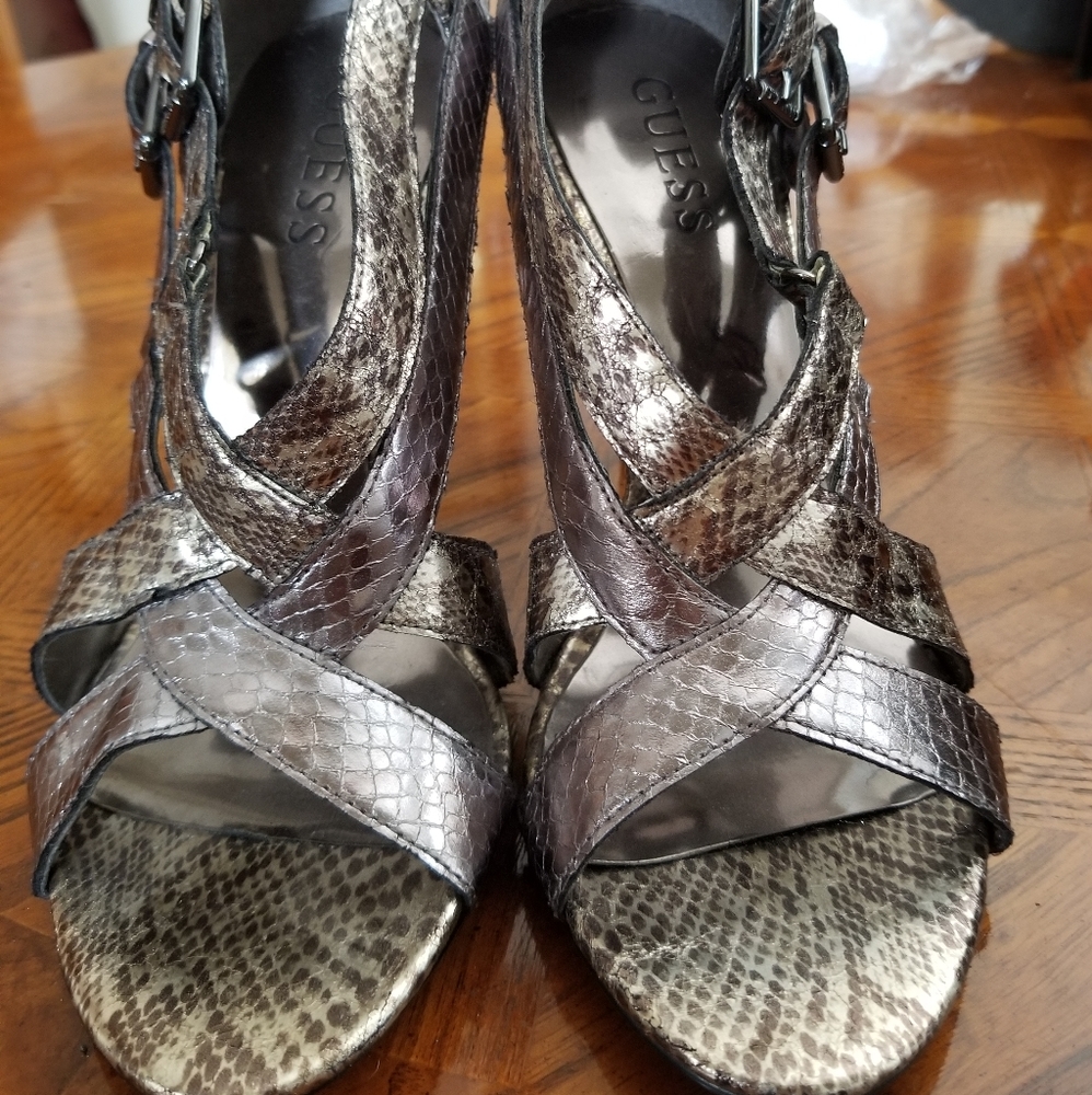 Guess Open Toe Metallic Heels